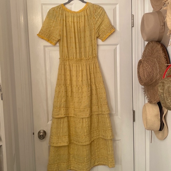 Sweet Cottagecore LoveShackFancy Mustard Yellow Ruffle Maxi Dress - Picture 3 of 3